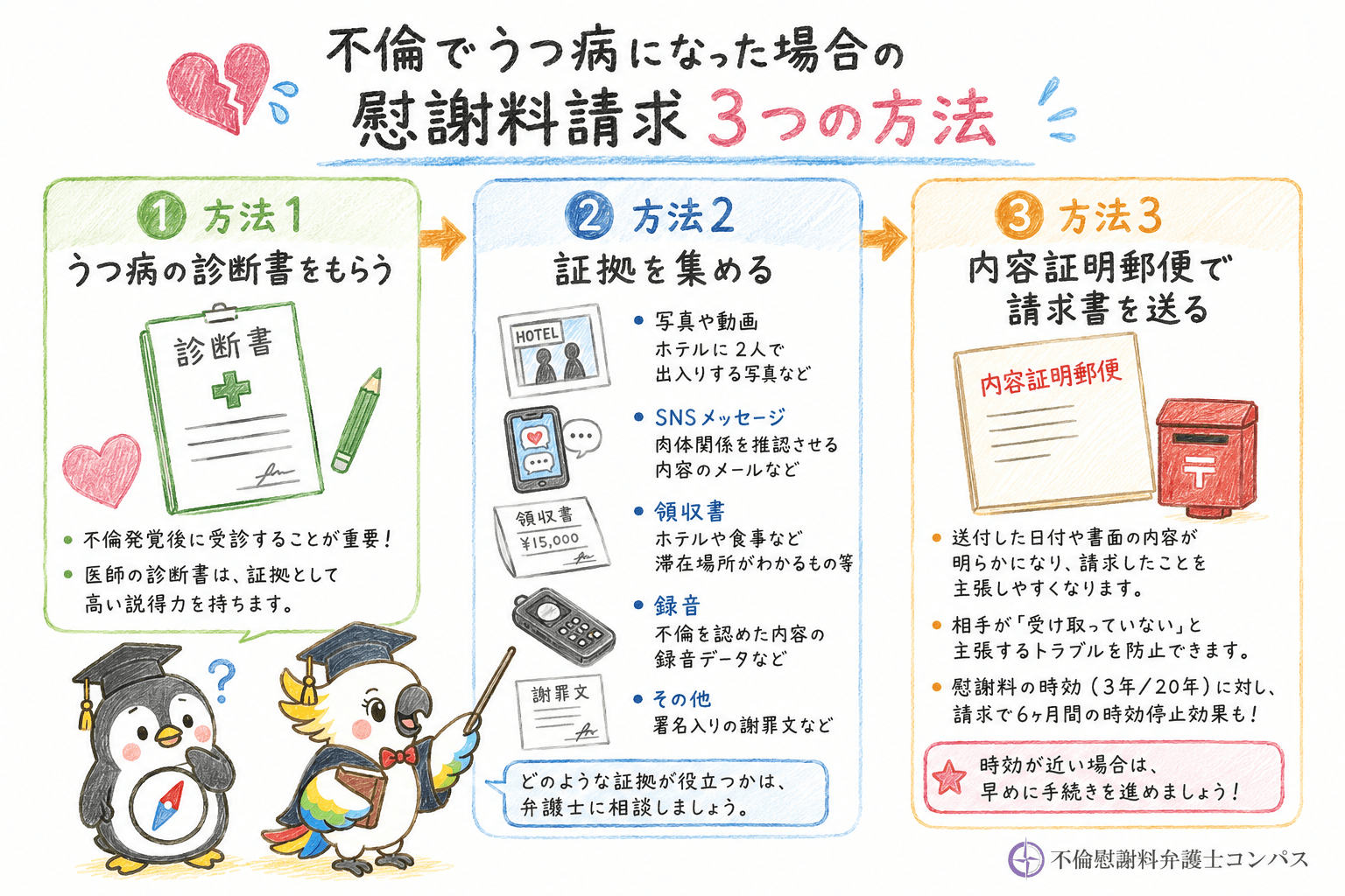 ７章　不倫でうつ病になった場合に慰謝料請求する方法３つ